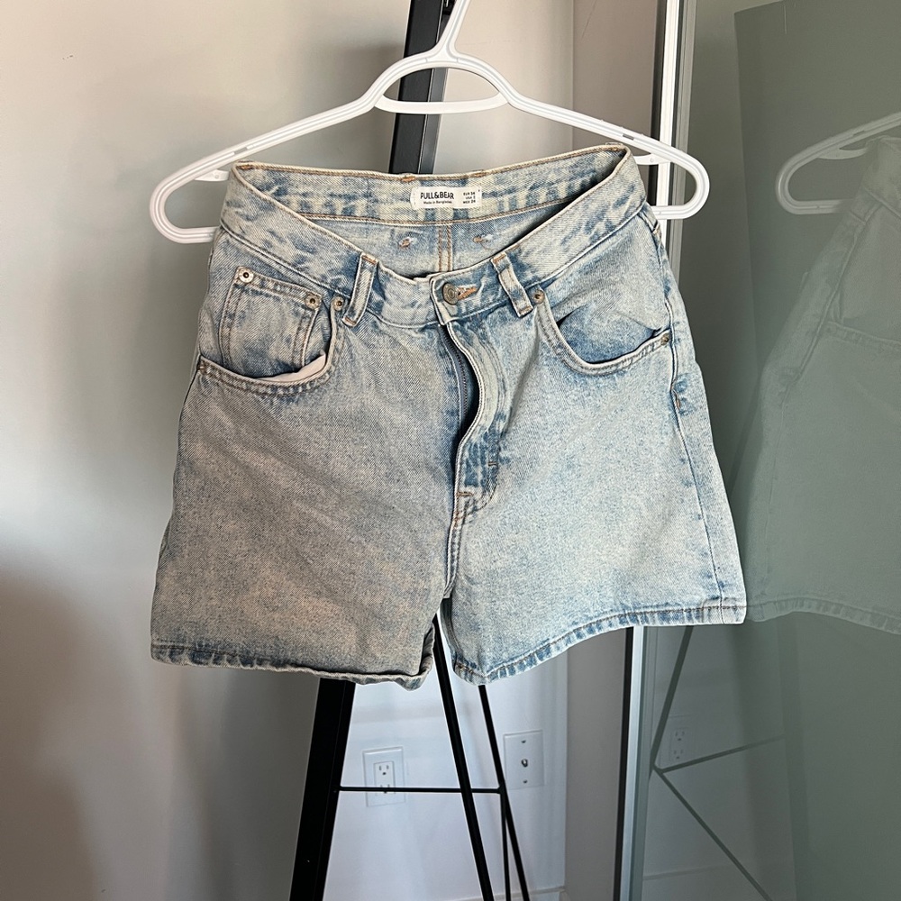 Pull&Bear Blue Jean Shorts with Distressed Look